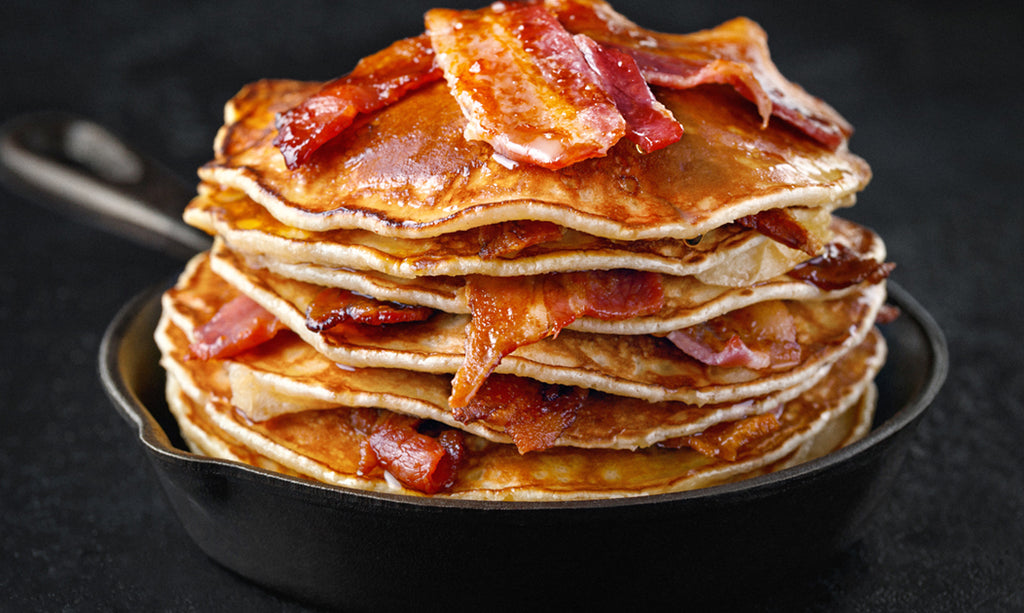 Salty Bacon and Sweet Syrupy Pancake Stack
